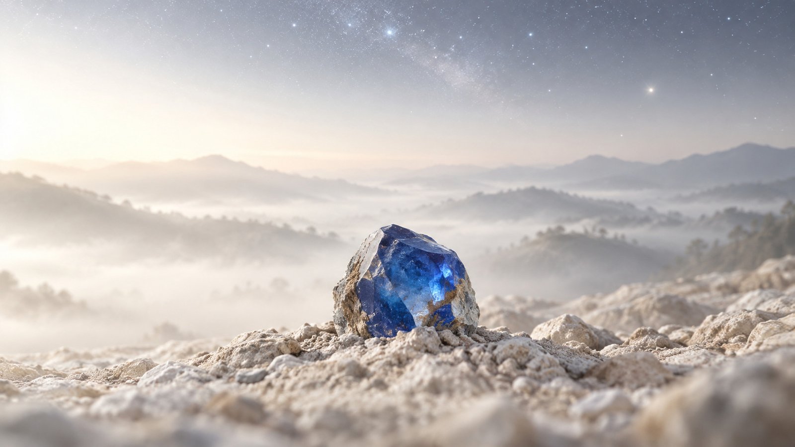 星空とスリランカの大地に現れた青いサファイア