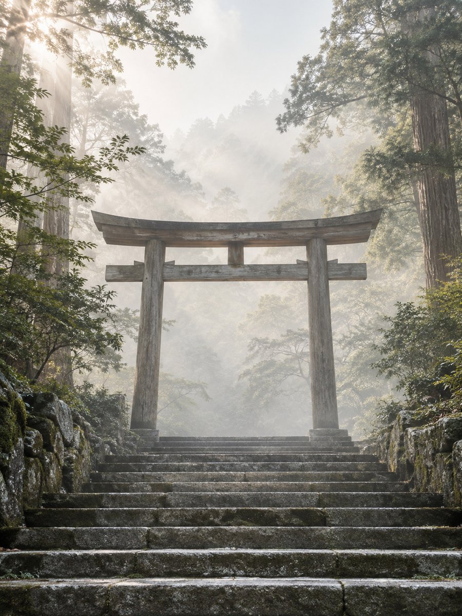 杜と石段の先にある鳥居